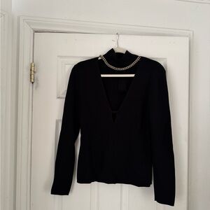 Zara Black V-Neck Blouse with Chain Detail